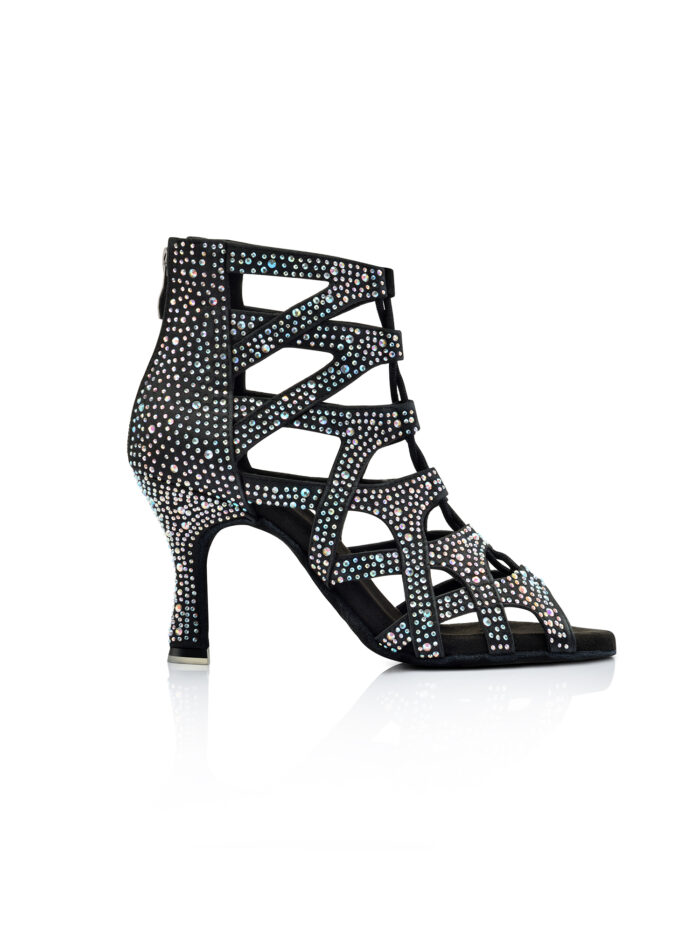 Stivaletti da ballo con fasce incrociate e crystal strass boreali tacco cm 8,5 Dancin