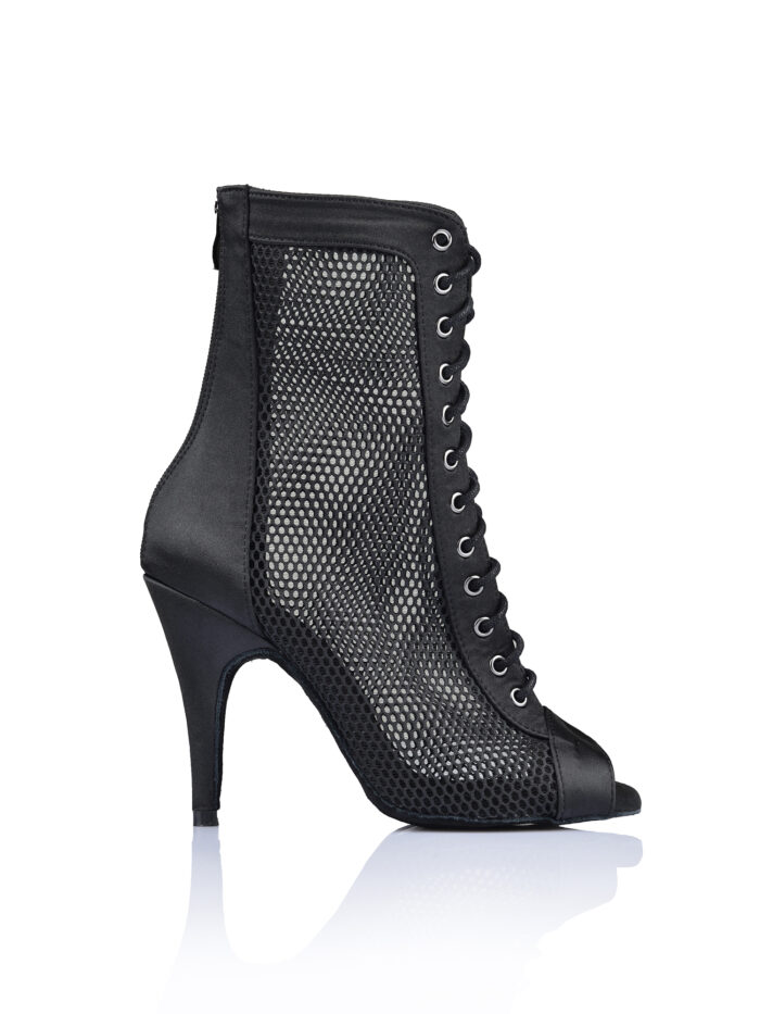 STIVALETTI DA BALLO CON RETE IN RASO COLORE NERO TACCO 8,5 CM, Dancin